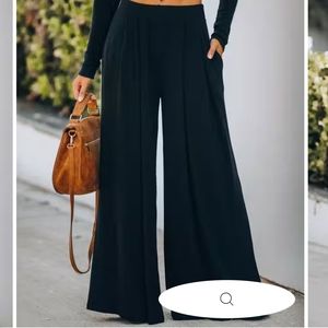 By together black wide leg ribbed elastic waist pant vici